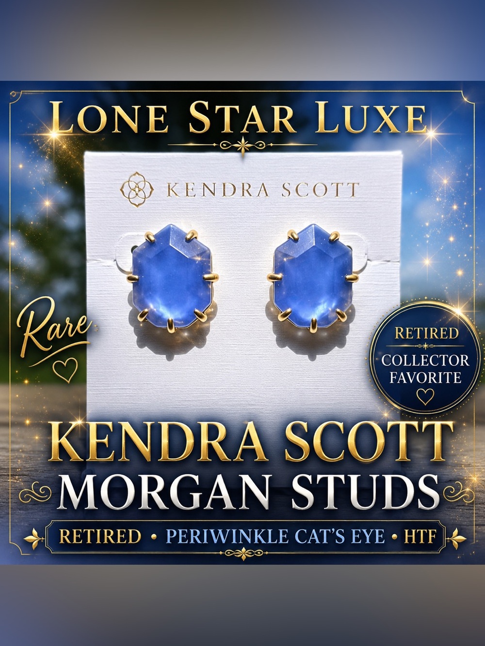 ✨ Kendra Scott Morgan Stud Earrings – Periwinkle Cat’s Eye | Retired ✨